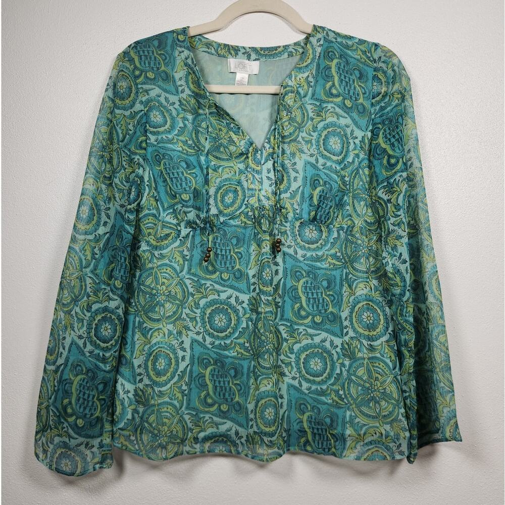 Ann Taylor Loft Petites Boho Sheer Whimsy Hippie Long Sleeve Shirt Top 10P
